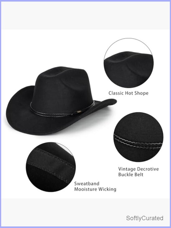 Wide Brim Cowboy Hat with Buckle Belt Outdoor Western Fedora